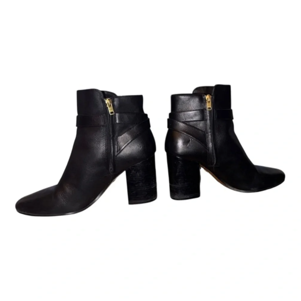 COACH‎ Delaney Signature Buckle Heel Bootie Black Leather Boots Shoes size 9
